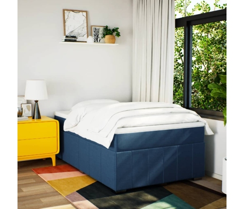 Cama box spring con colchón tela azul 120x190 cm