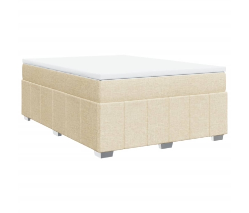 Cama box spring con colchón tela color crema 140x190 cm