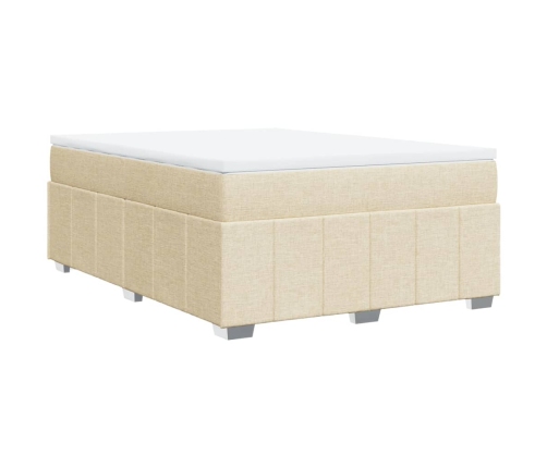 Cama box spring con colchón tela color crema 140x190 cm