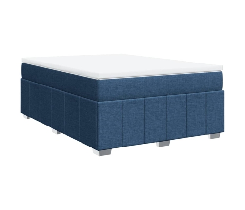 Cama box spring con colchón tela azul 140x190 cm