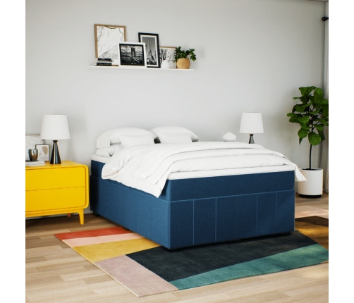 Cama box spring con colchón tela azul 140x190 cm