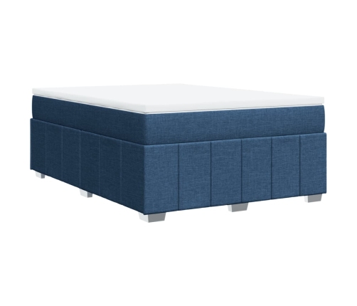 Cama box spring con colchón tela azul 140x190 cm