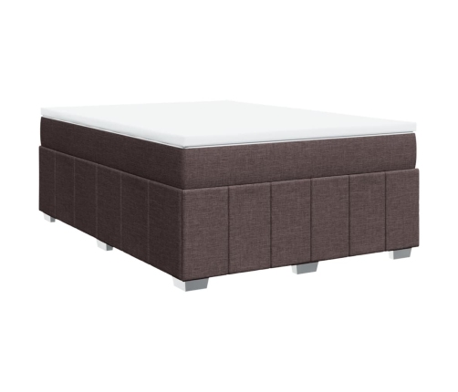 Cama box spring con colchón tela marrón oscuro 140x200 cm