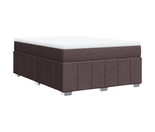 Cama box spring con colchón tela marrón oscuro 140x200 cm