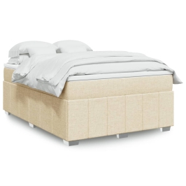 Cama box spring con colchón tela color crema 140x200 cm