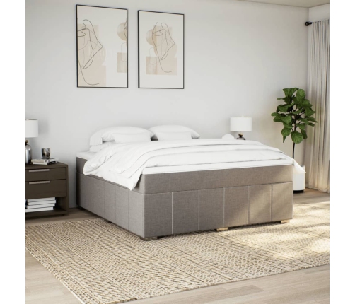 Cama box spring con colchón tela gris taupe 180x200 cm