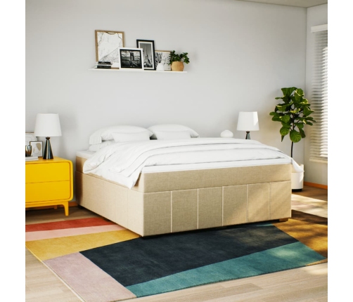 Cama box spring con colchón tela color crema 180x200 cm