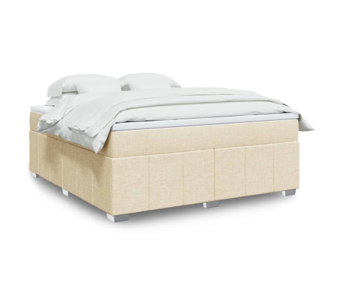 Cama box spring con colchón tela color crema 180x200 cm
