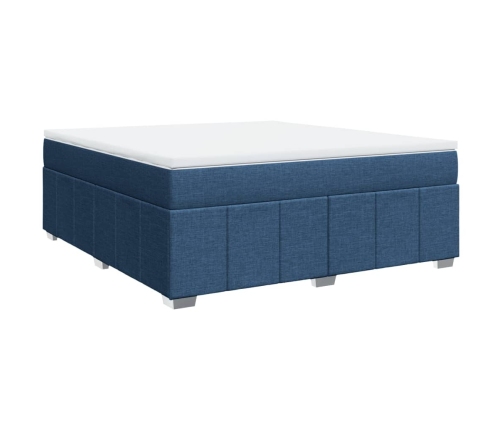 Cama box spring con colchón tela azul 180x200 cm