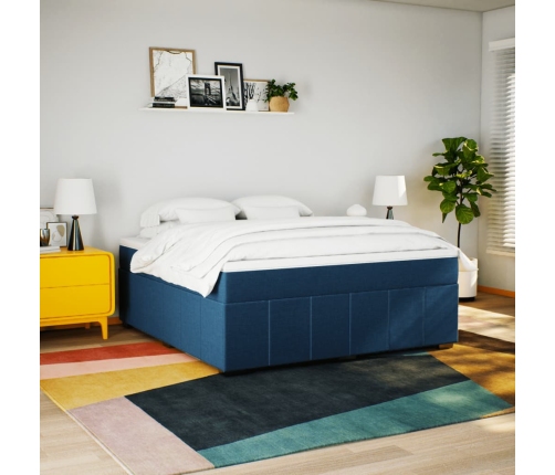 Cama box spring con colchón tela azul 180x200 cm