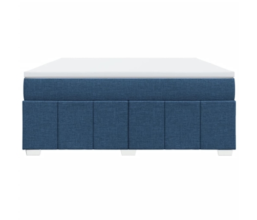 Cama box spring con colchón tela azul 180x200 cm