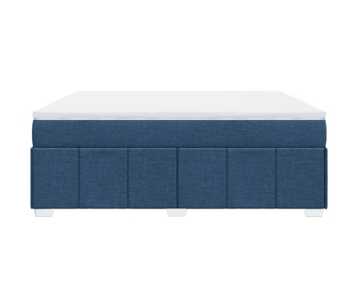 Cama box spring con colchón tela azul 180x200 cm