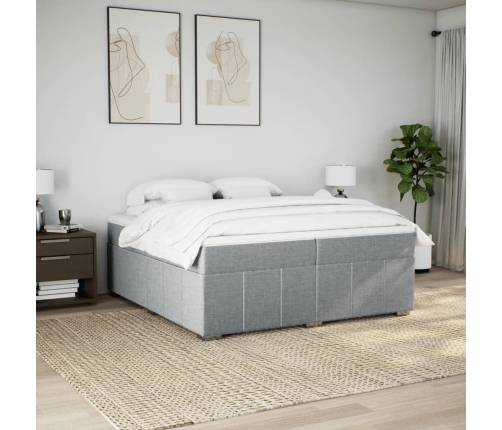 Cama box spring con colchón tela gris claro 200x200 cm