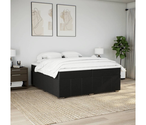 Cama box spring con colchón tela marrón oscuro 200x200 cm