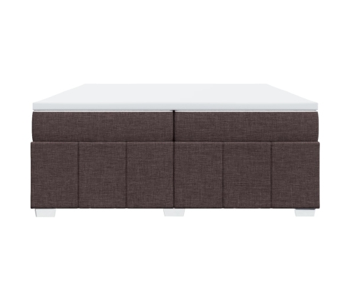 Cama box spring con colchón tela marrón oscuro 200x200 cm