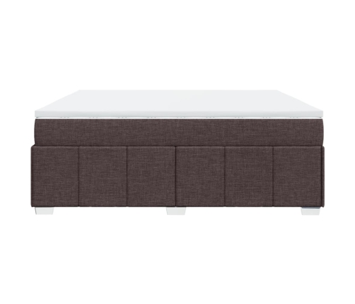 Cama box spring con colchón tela marrón oscuro 200x200 cm