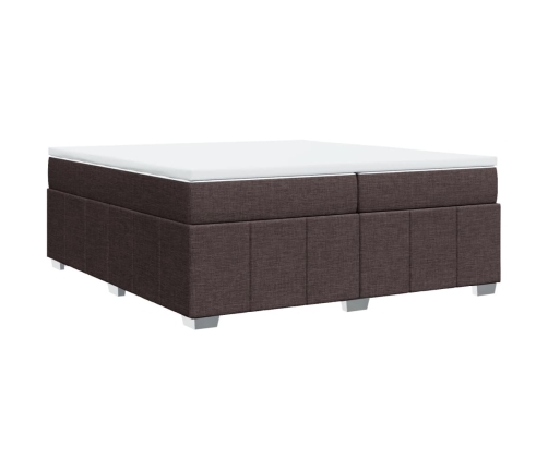 Cama box spring con colchón tela marrón oscuro 200x200 cm