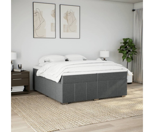 Cama box spring con colchón tela gris taupe 200x200 cm