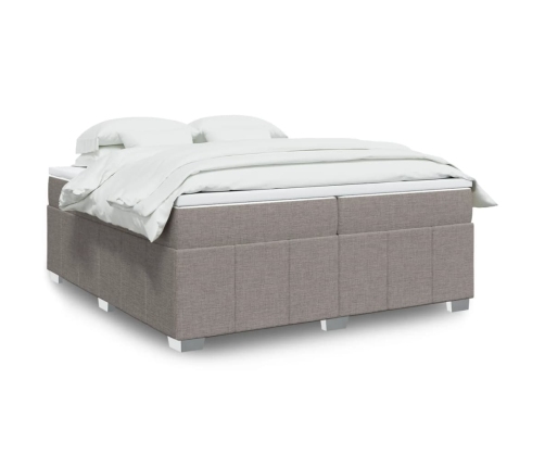 Cama box spring con colchón tela gris taupe 200x200 cm