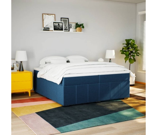 Cama box spring con colchón tela azul 200x200 cm