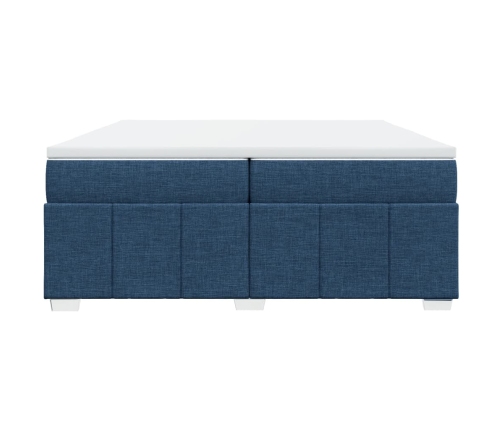 Cama box spring con colchón tela azul 200x200 cm