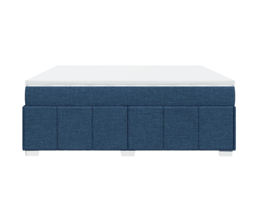 Cama box spring con colchón tela azul 200x200 cm