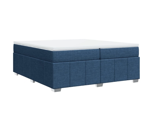 Cama box spring con colchón tela azul 200x200 cm