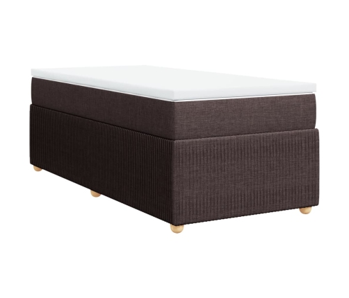 Cama box spring con colchón tela marrón oscuro 80x200 cm