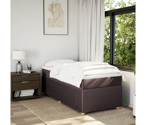 Cama box spring con colchón tela marrón oscuro 80x200 cm