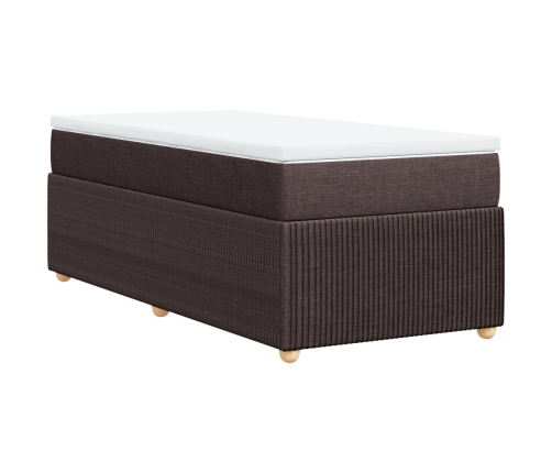 Cama box spring con colchón tela marrón oscuro 80x200 cm