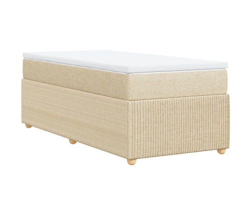 Cama box spring con colchón tela color crema 80x200 cm