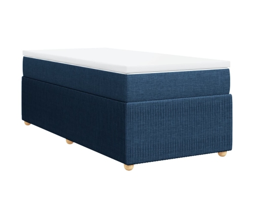 Cama box spring con colchón tela azul 80x200 cm