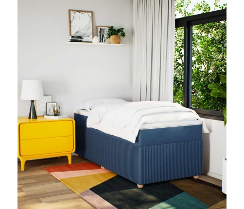 Cama box spring con colchón tela azul 80x200 cm