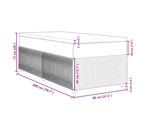 Cama box spring con colchón tela azul 80x200 cm