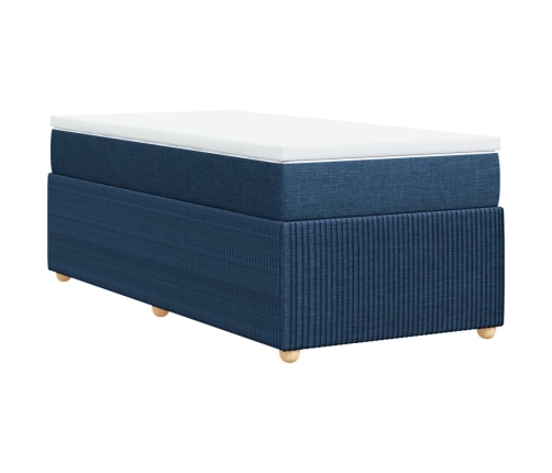 Cama box spring con colchón tela azul 80x200 cm