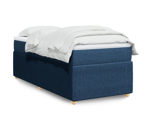 Cama box spring con colchón tela azul 80x200 cm