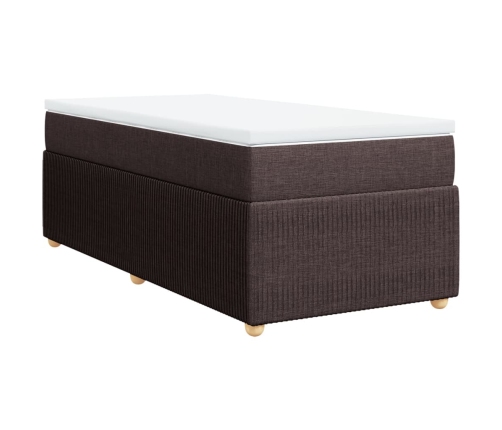 Cama box spring con colchón tela marrón oscuro 90x190 cm