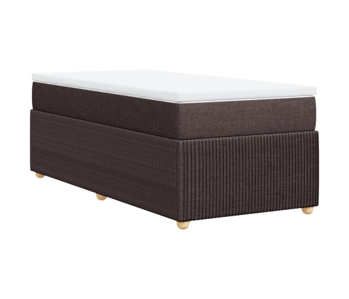 Cama box spring con colchón tela marrón oscuro 90x190 cm