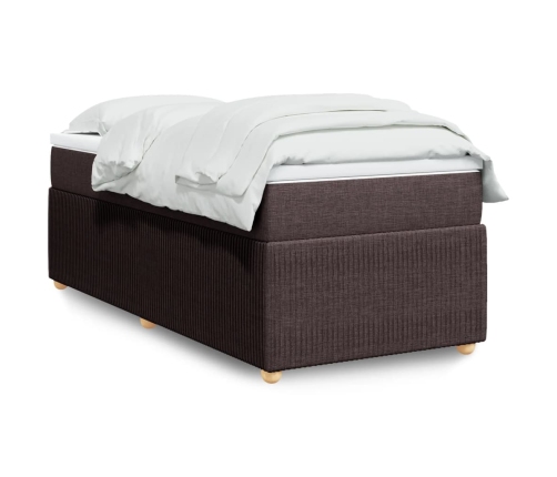 Cama box spring con colchón tela marrón oscuro 90x190 cm