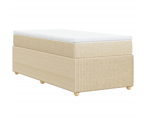 Cama box spring con colchón tela color crema 90x190 cm