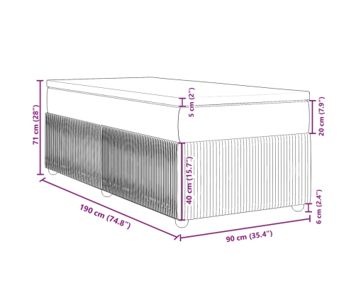 Cama box spring con colchón tela azul 90x190 cm