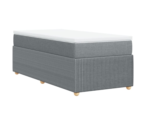 Cama box spring con colchón tela gris claro 90x200 cm