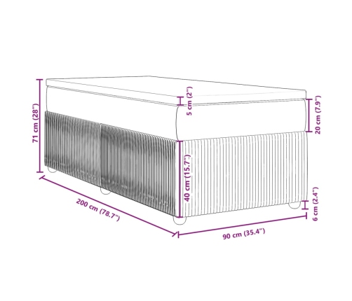 Cama box spring con colchón tela azul 90x200 cm