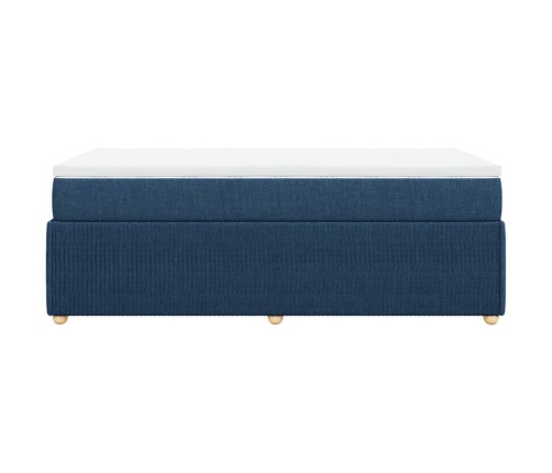 Cama box spring con colchón tela azul 90x200 cm