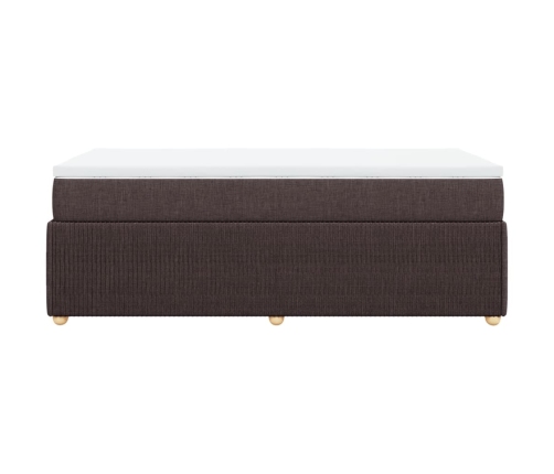 Cama box spring con colchón tela marrón oscuro 100x200 cm