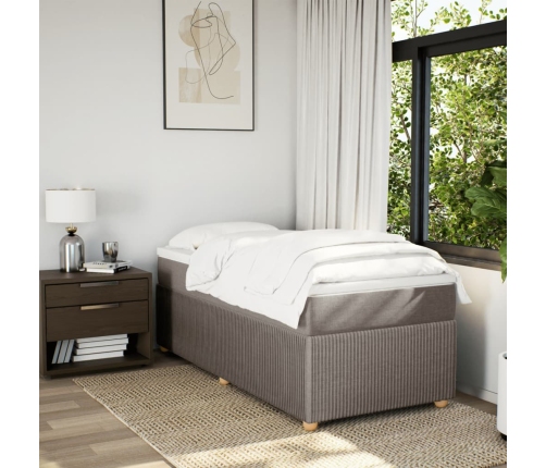 Cama box spring con colchón tela gris taupe 100x200 cm
