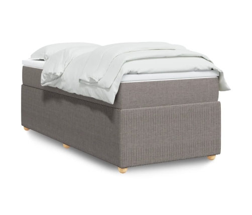 Cama box spring con colchón tela gris taupe 100x200 cm