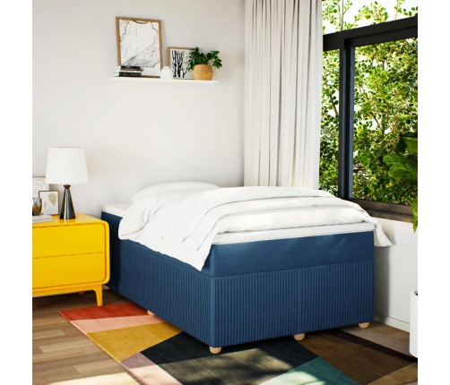 Cama box spring con colchón tela azul 120x190 cm