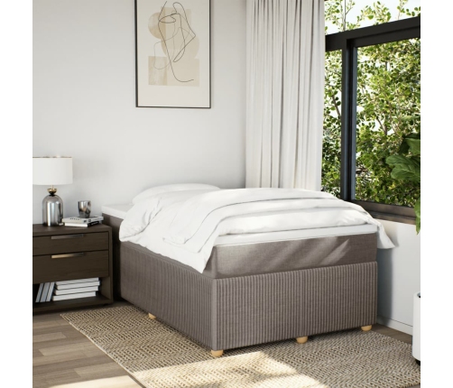 Cama box spring con colchón tela gris taupe 120x200 cm