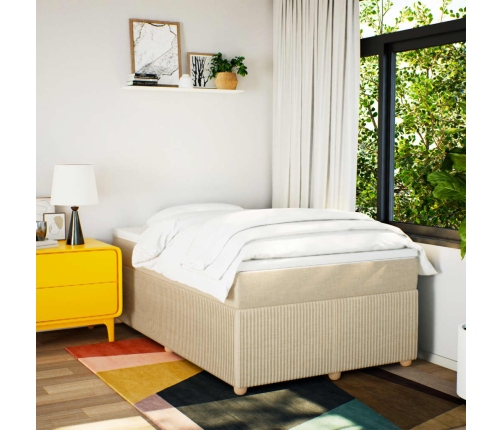 Cama box spring con colchón tela color crema 120x200 cm